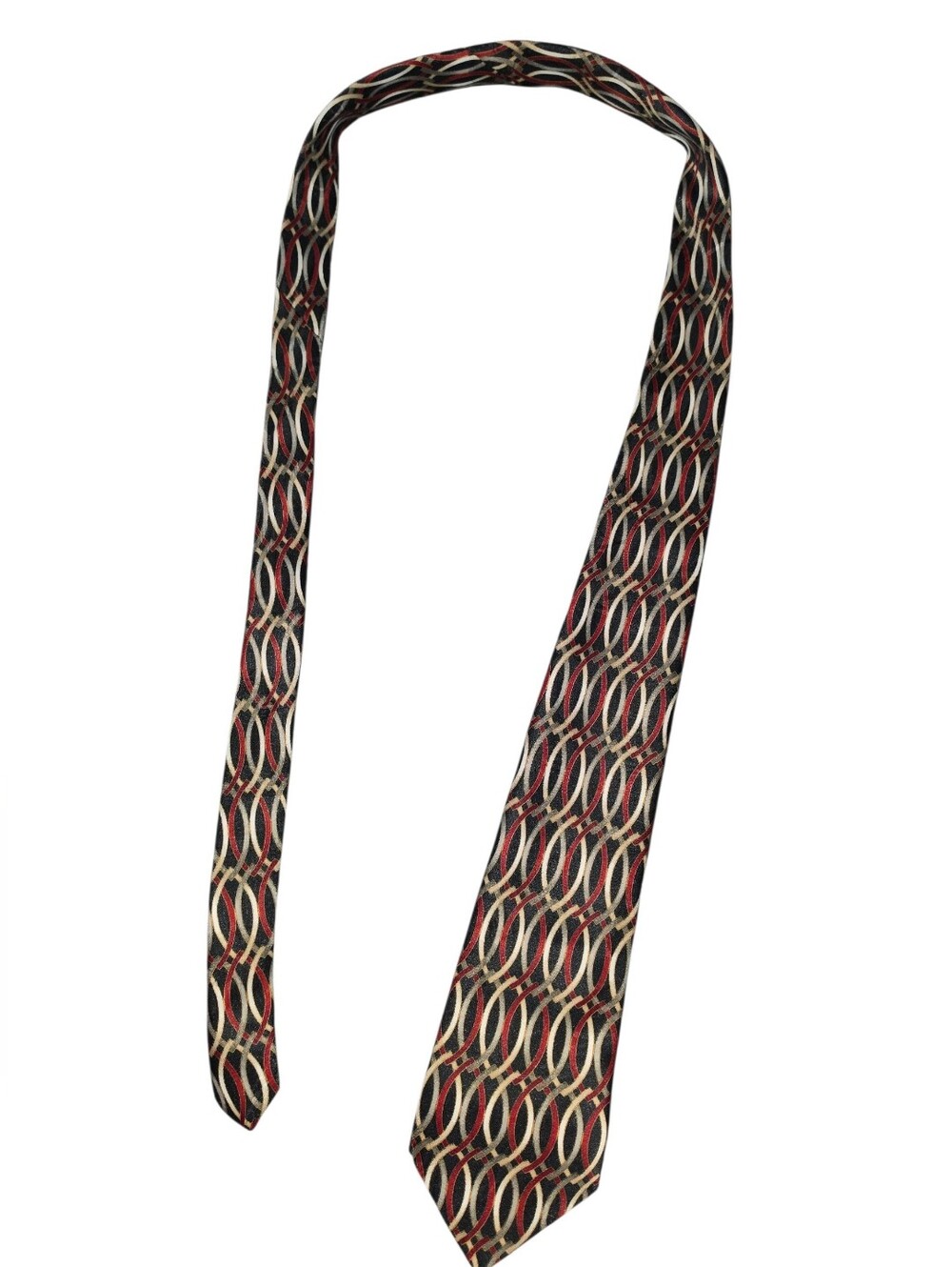 6/8/10. K.E.T.C.H. Classic Men's Black Tie with Red and Cream Geometric Pattern